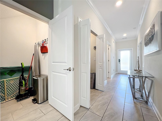 1264 Challenge Dr, Davenport, FL 33896 - hall with ornamental molding, baseboards, light tile patterned floors, and recessed lighting
