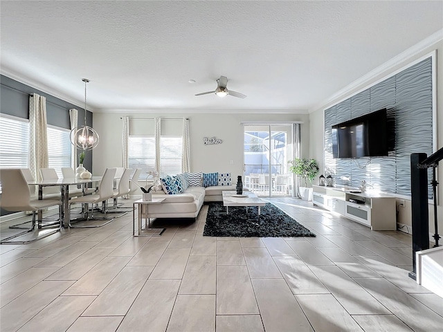 1264 Challenge Dr, Davenport, FL 33896 - living area with ornamental molding and ceiling fan