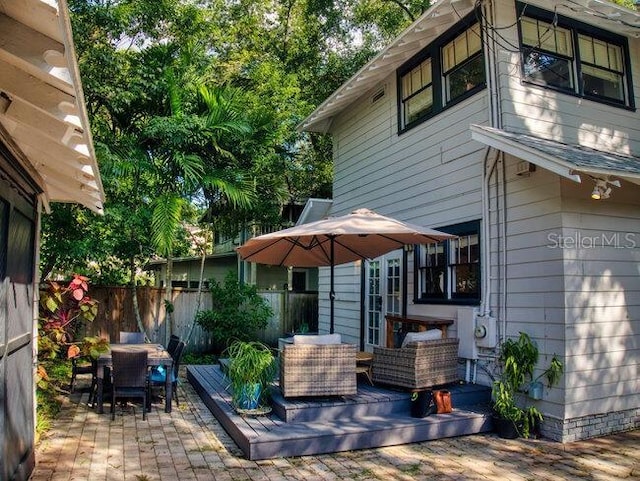 view of patio / terrace featuring an outdoor hangout area and a wooden deck