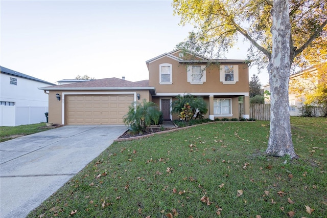 front facade with a garage and a front yard