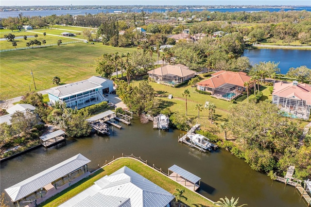 drone / aerial view featuring a water view