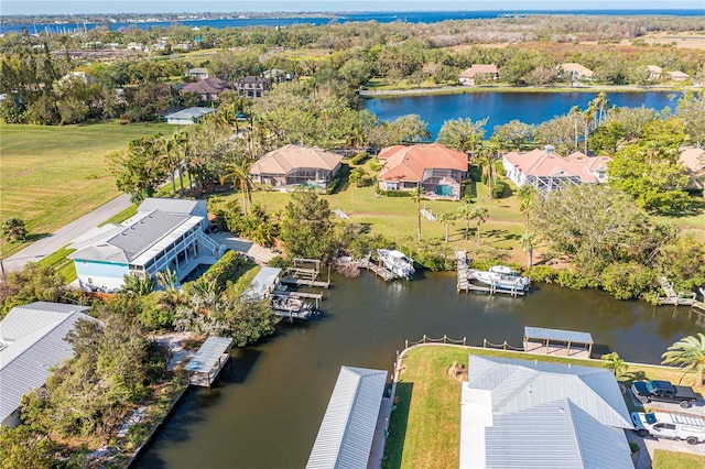 aerial view with a water view