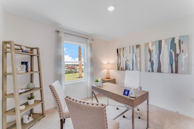 view of carpeted home office