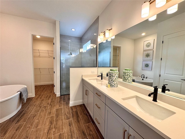 bathroom featuring vanity and independent shower and bath