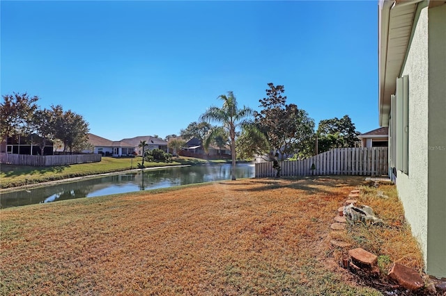 view of yard with a water view