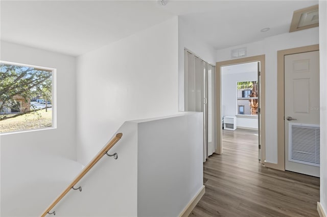 corridor featuring plenty of natural light and dark wood-type flooring