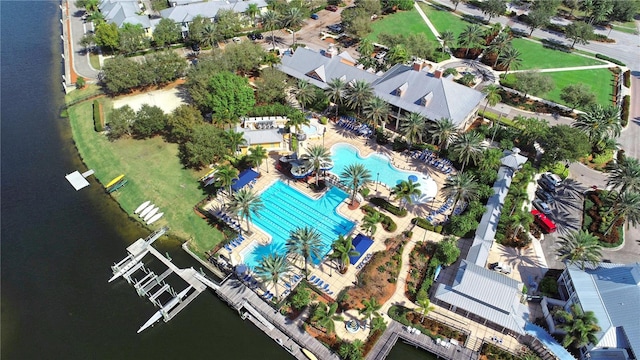 bird's eye view featuring a water view