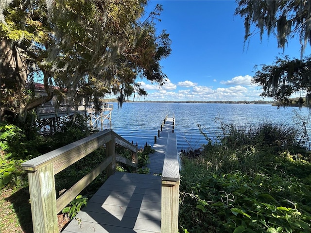 view of dock with a water view