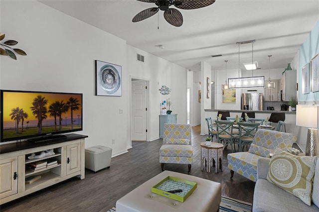 608 Gran Bahama Blvd Unit 608, Davenport, FL 33897 - living room featuring a ceiling fan and dark wood-style floors