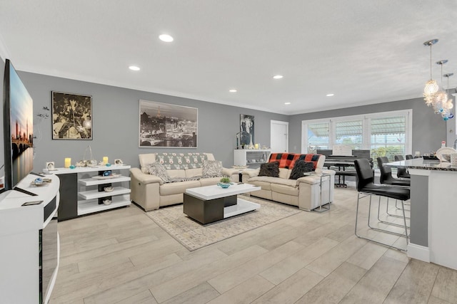 living room featuring light wood-type flooring