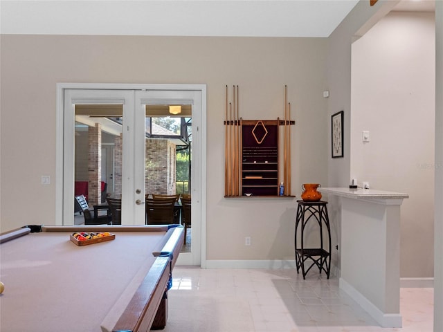 playroom featuring french doors and pool table