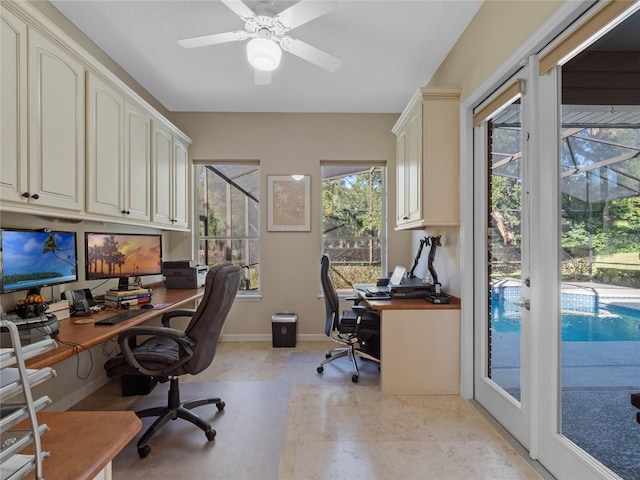 home office with ceiling fan