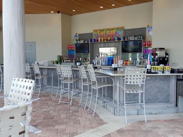 bar with wooden ceiling