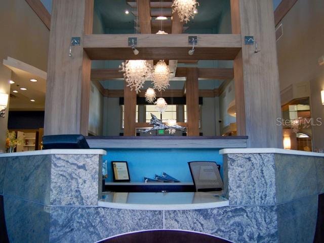 reception area with a chandelier