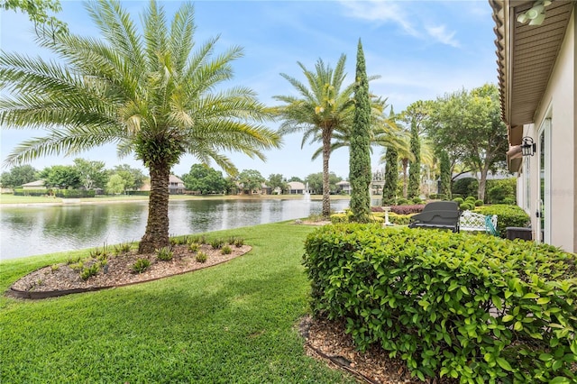 view of yard with a water view