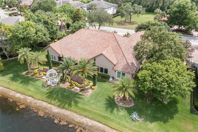 aerial view with a water view