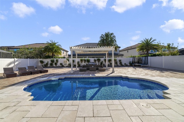 view of pool featuring an outdoor hangout area, a patio area, and a pergola