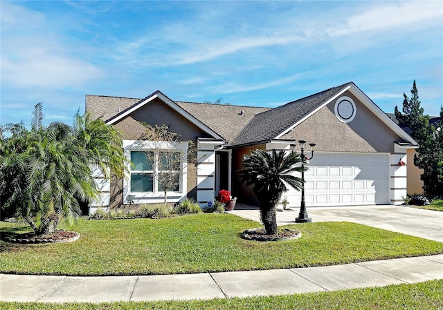 view of front of house with a front yard and a garage