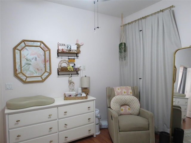 living area featuring dark wood-type flooring