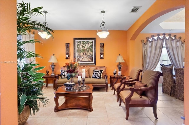 sitting room featuring light tile patterned floors