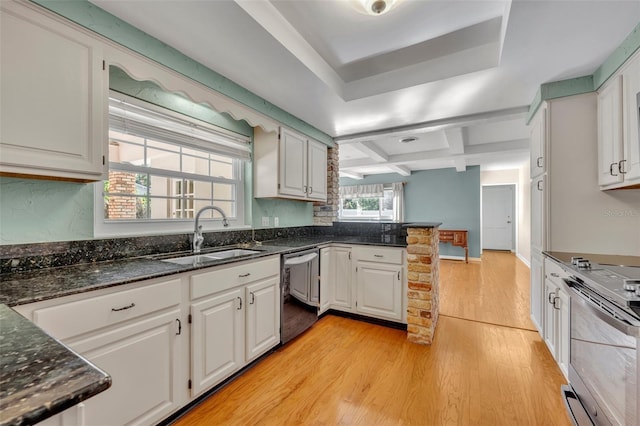 kitchen with sink, white cabinets, light wood-type flooring, and appliances with stainless steel finishes