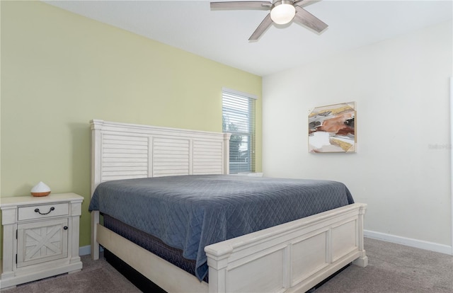 bedroom featuring carpet flooring and ceiling fan