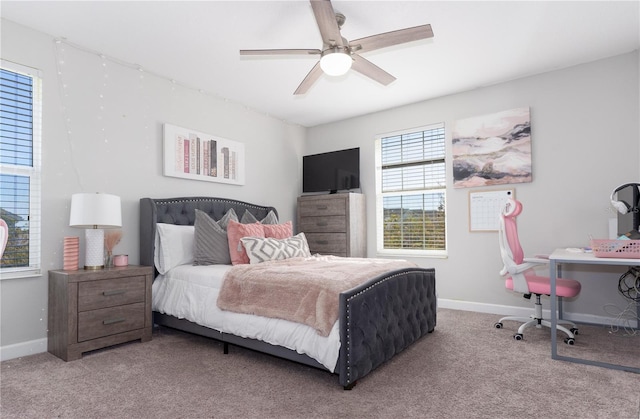 bedroom featuring carpet flooring and ceiling fan