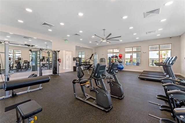 exercise room featuring ceiling fan