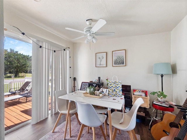 710 Spruce St, New Smyrna Beach, FL 32168 - dining room featuring wood finished floors and a ceiling fan