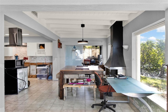 interior space featuring beamed ceiling