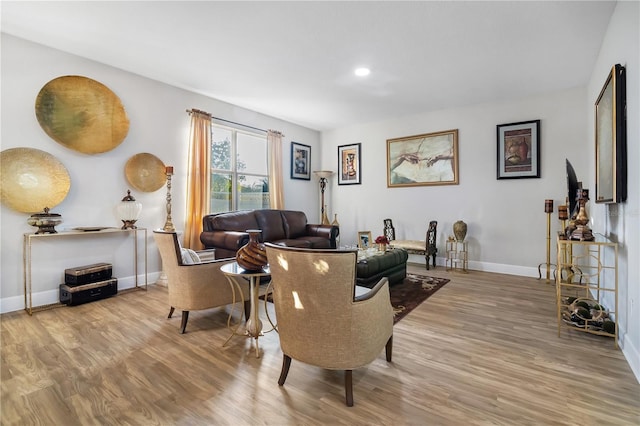 living room with light hardwood / wood-style flooring