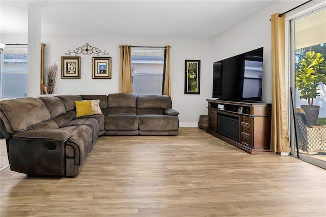 living room with light hardwood / wood-style floors