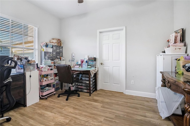 office area with light wood-type flooring