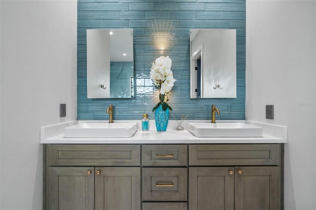 bathroom with vanity and backsplash