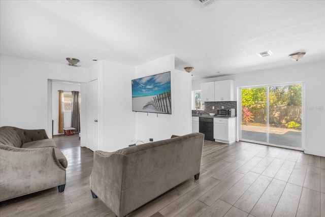 living room with light wood-type flooring