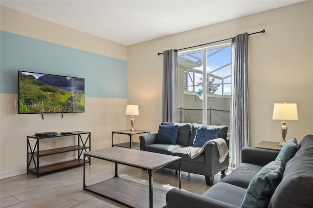 living room with light hardwood / wood-style floors