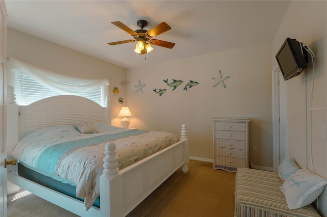 bedroom featuring carpet flooring and ceiling fan