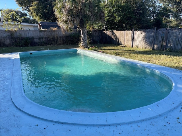 view of pool with a yard