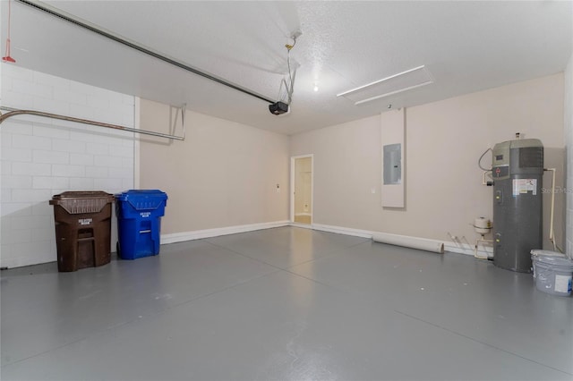 garage with electric panel and a garage door opener