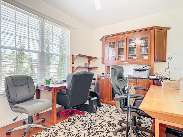 office area with light wood-type flooring