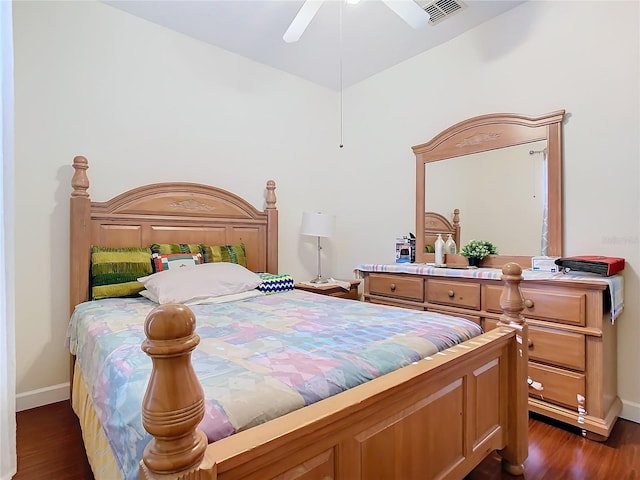 bedroom featuring ceiling fan and dark hardwood / wood-style floors