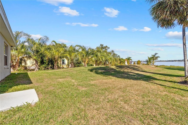 view of yard with a water view