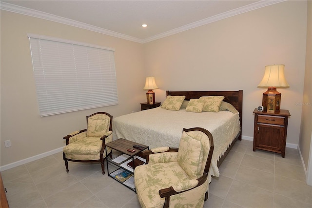 tiled bedroom with ornamental molding