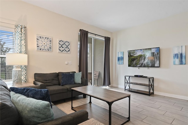 living room featuring light hardwood / wood-style flooring