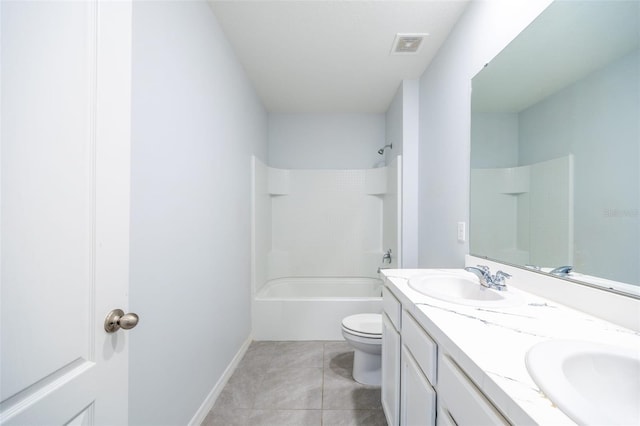 full bathroom featuring tile patterned flooring, vanity, toilet, and tub / shower combination