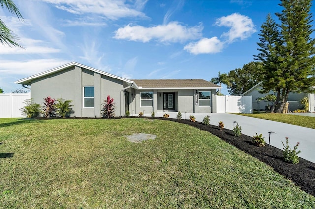 single story home featuring a front lawn