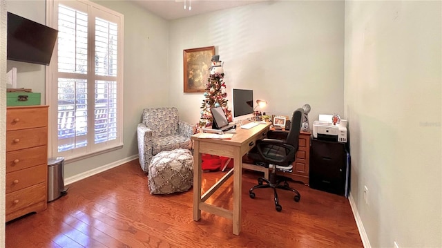 office area with wood-type flooring