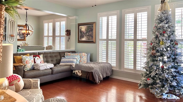 living room featuring hardwood / wood-style floors and a healthy amount of sunlight