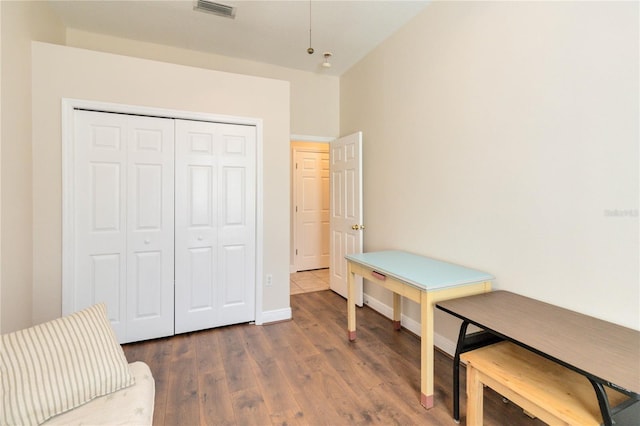 home office featuring dark wood-type flooring