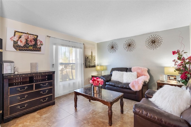 living room featuring tile patterned floors